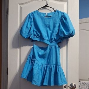 DO+BE Blue Puff Sleeve Cutout Dress
